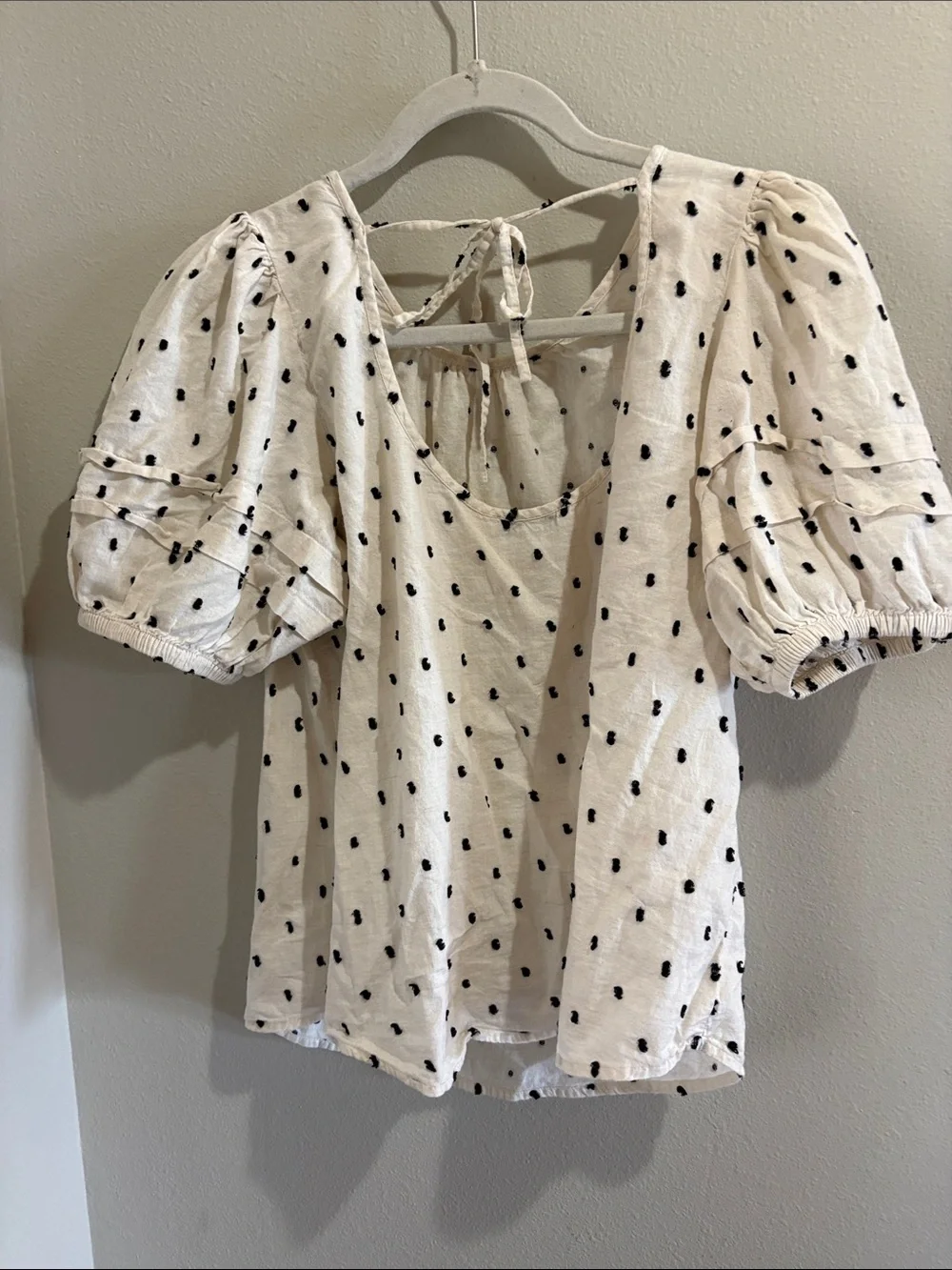 Madewell Cream Puff Sleeve Polka Dot Blouse (small)